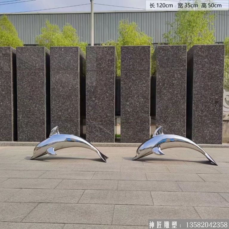 不锈钢镜面海豚雕塑