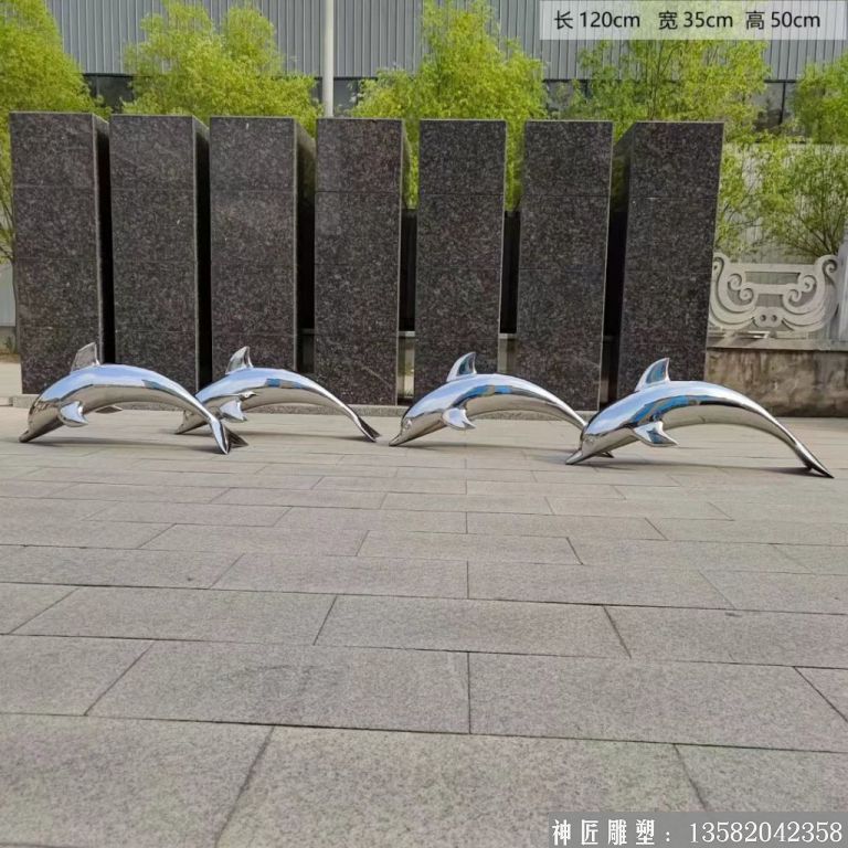 不锈钢镜面海豚雕塑6